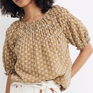 Madewell Daisy Embroidered Shirred Puff-Sleeve Top size Small